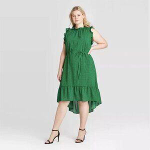 Who What Wear Green Ruffle High Low Hem Polka Dot Dress Size Small